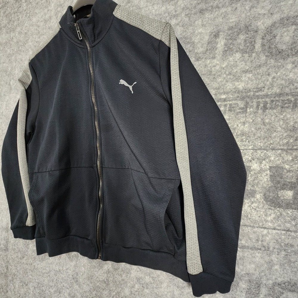 Puma Sweater Mens Size 2XL Full Zip logo Black Gray strips on sleeves - Picture 6 of 12